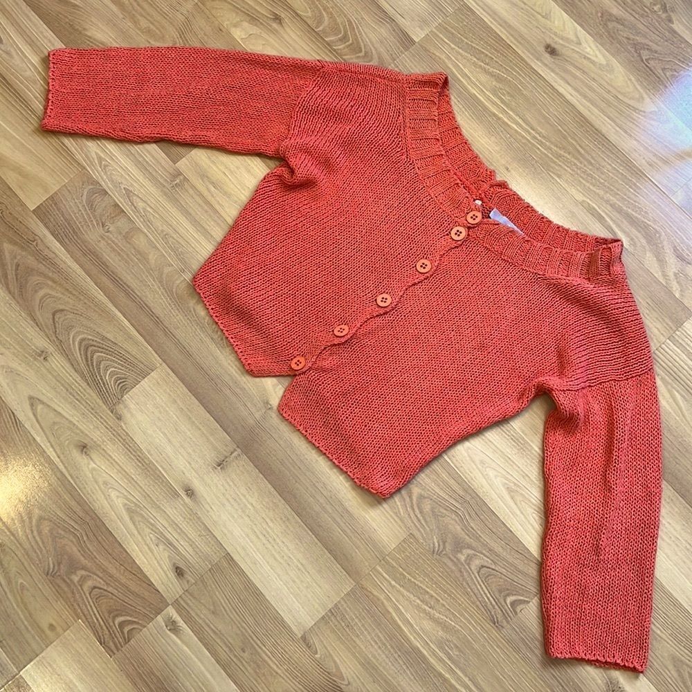 Poles Maison Montagut Orange Button Down Knit Sweater Cardigan Small